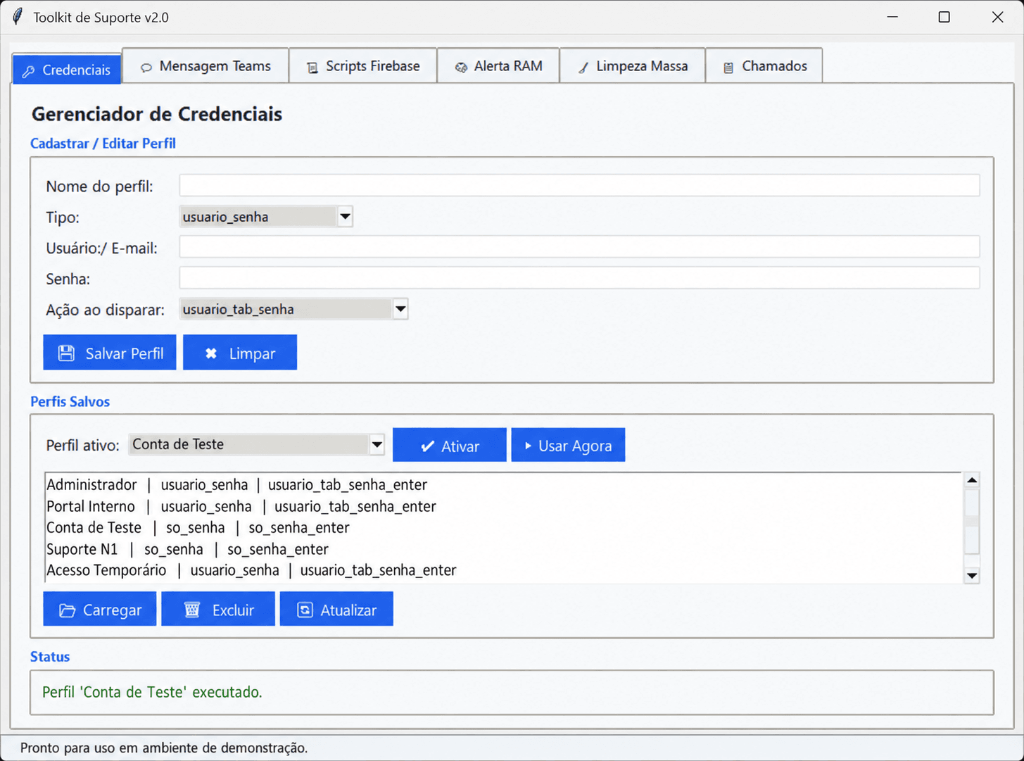 Toolkit de Suporte Técnico: Gerenciador de credenciais e atalhos